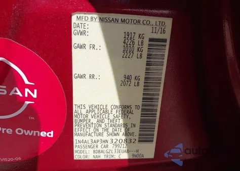 2017 Nissan Altima 2.5 S from USA, damaged, VIN 1N4AL3AP3HN320832